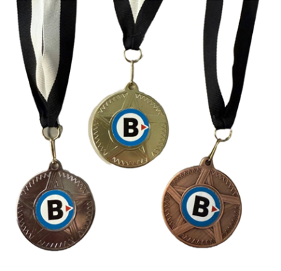 Standard Medals Set: 50 of each: Silver, Gold & Bronze with Logo and Ribbons 